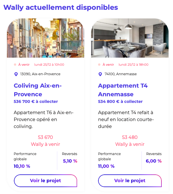 Wally, projets proposés au financement