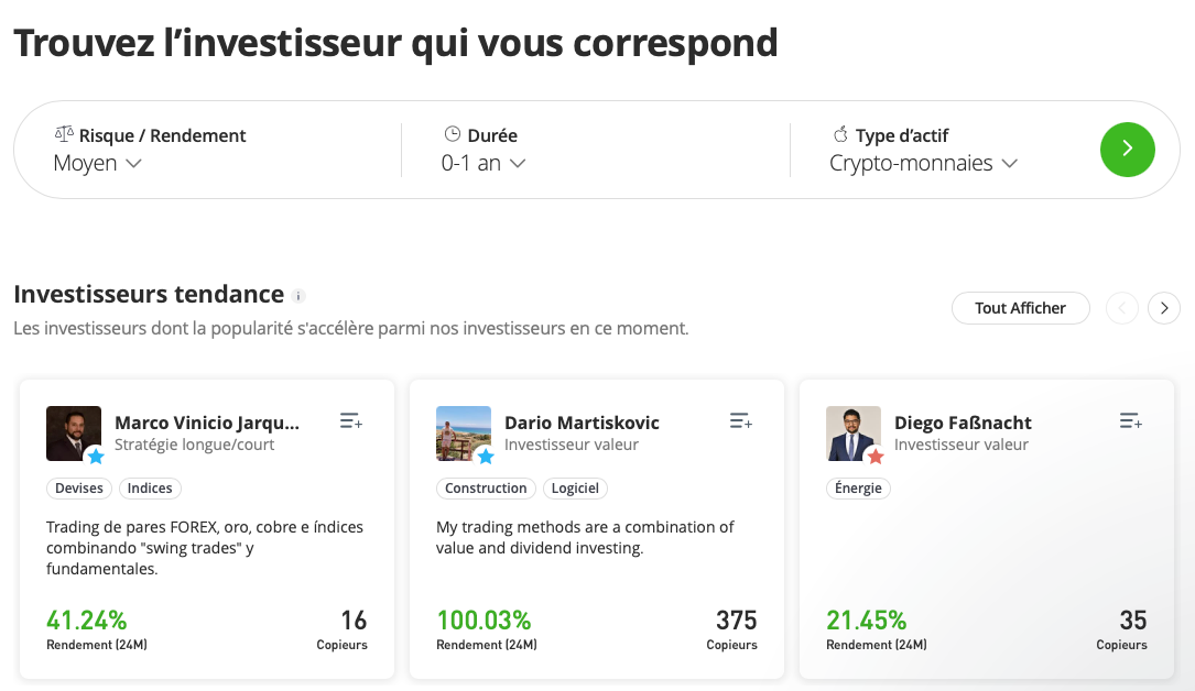 Rechercher un trader à suivre sur eToro