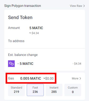 Frais de transaction MATIC