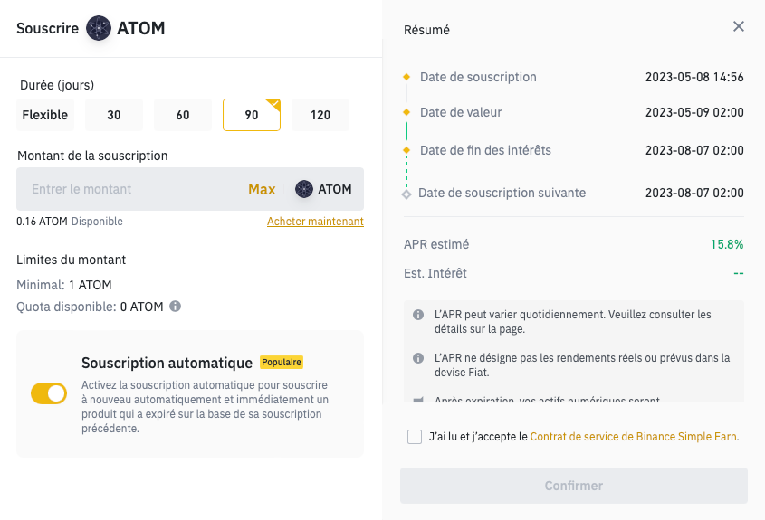 Staking d'ATOM depuis Binance